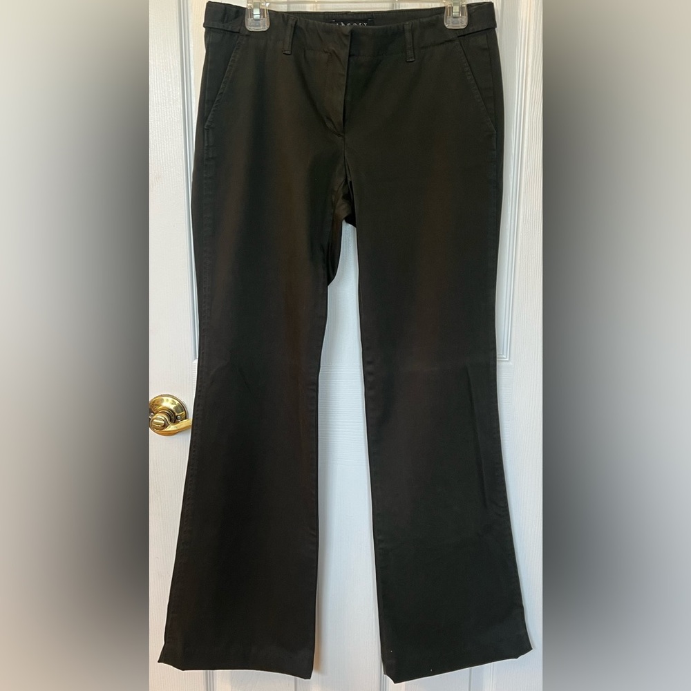 Theory Women’s Sz 6 Cotton Blend Green Career Pants Trousers EUC